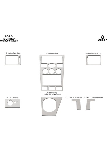 Marscockpitdesign Ford Mondeo Konsol-Maun Kaplama 2000-2003 8 Parça