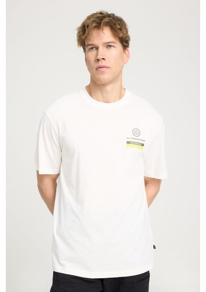 All Terrain Gear Loose Fit Rahat Kesim Bisiklet Yaka %100 Pamuk Kırık Beyaz Tişört