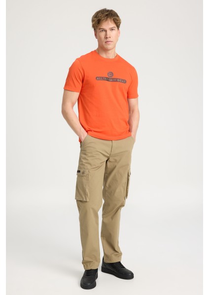 All Terrain Gear Regular Fit Normal Kesim Bisiklet Yaka %100 Pamuk Bej Tişört