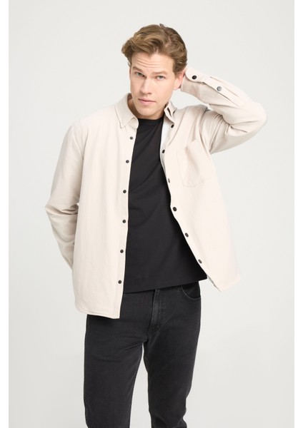 Loose Fit Rahat Kesim Bej Gömlek Ceket modelleri