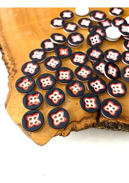13 mm Yonca Düğme Siyah-Beyaz-Turuncu(25 Adet)