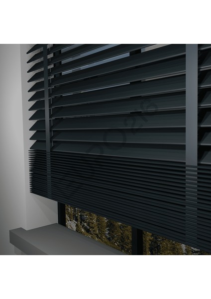 Ahşap Jaluzi Perde 50 mm GERÇEK AHŞAP Motorlu / Kumandalı Kurdeleli ANTRASİT Renk indirimleri