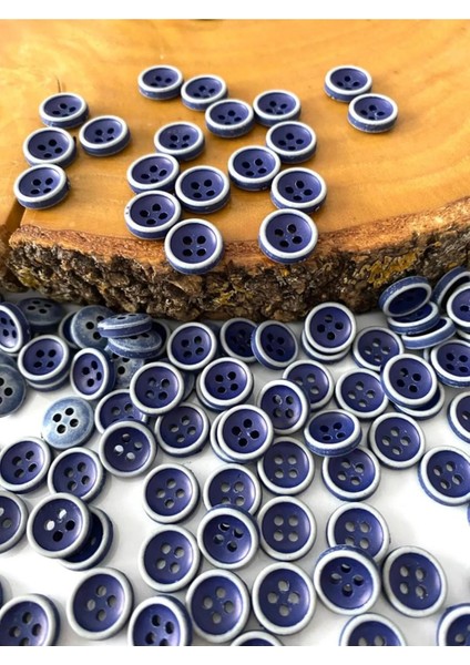 11,5 mm Lacivert-Beyaz Polyester Düğme(25 Adet)