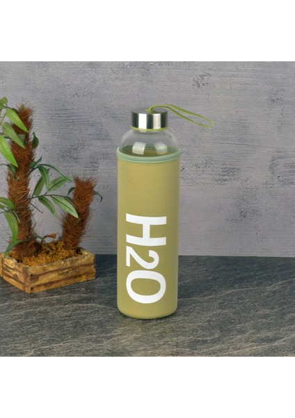 H2O Kılıflı Cam Matara - Yeşil - 600 ml