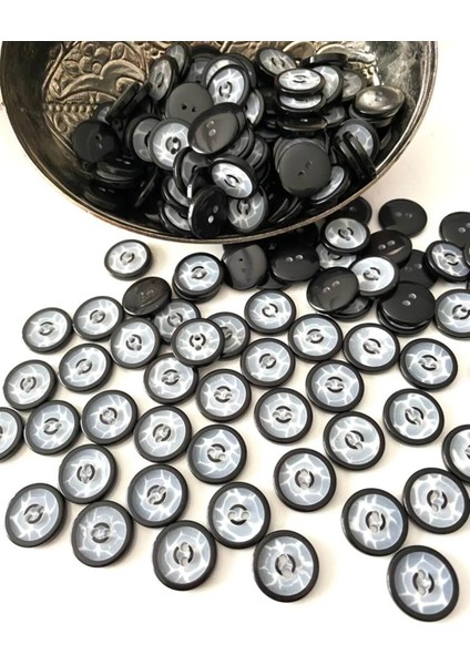 15 mm Siyah-Gri Polyester Düğme (25 Adet)