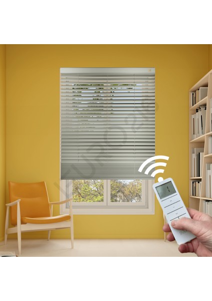 Ahşap Jaluzi Perde 50 mm GERÇEK AHŞAP Motorlu / Kumandalı KREM Renk fırsatları