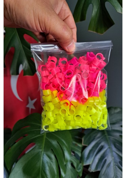 Poppy Güvercin Bileziği Klips 100 Adet Fosfor Yeşili + 100 Adet Pembe