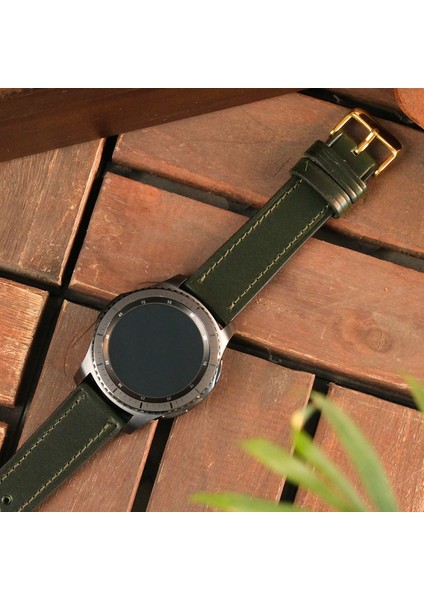 Samsung Galaxy Watch 7 Uyumlu Hakiki Deri Kordon 44mm 20mm Deri Kayış Yeşil Samsung Watch Deri Kordon