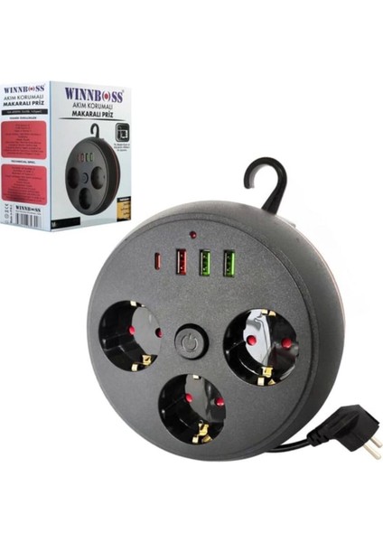 3'lü 1,9m Uzatma Kablosu Akım Korumalı Priz 3xusb 1 x Type-C Griişli Duvar Askılı fiyatları