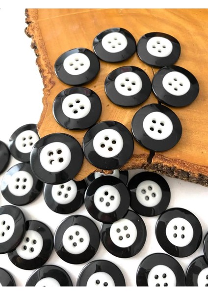 25 mm Siyah-Beyaz Polyester Düğme(15 Adet)