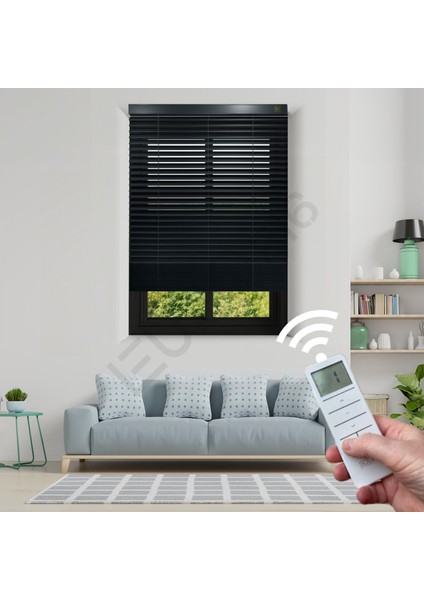 Ahşap Jaluzi Perde 50 mm GERÇEK AHŞAP Motorlu / Kumandalı ANTRASİT Renk modelleri