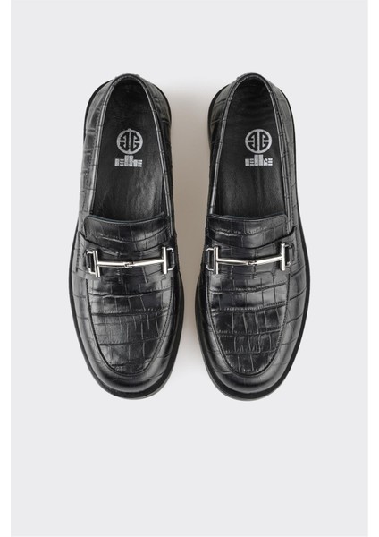 Siyah Deri Kadın Loafer Ayakkabı Kauçuk Tabanlı Günlük Kullanım İçin Şık Tasarım fırsatları