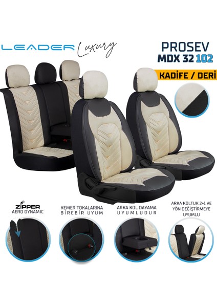 opel Corsa C Lüx Oto Koltuk Kılıfı Ön Arka Takım Deri Kadife Detaylı Prosev Siyah Bej