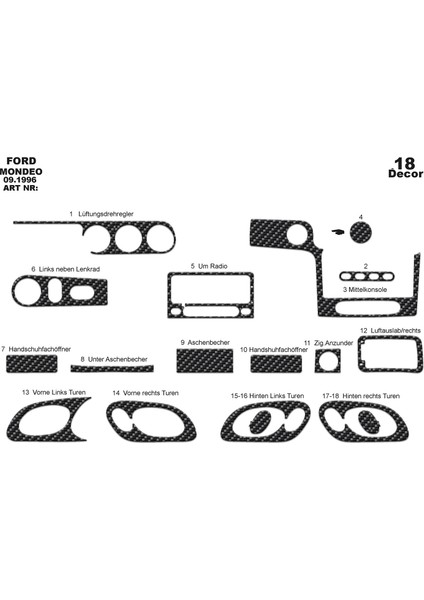 Marscockpitdesign Ford Mondeo Alüminyum Kaplama 1996-2000 18 Parça