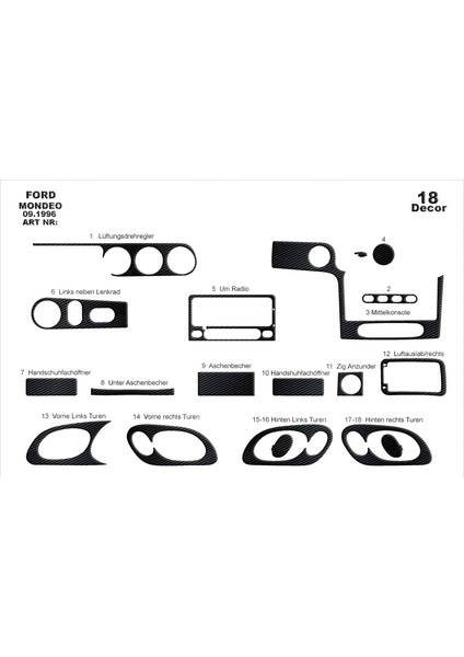 Marscockpitdesign Ford Mondeo Alüminyum Kaplama 1996-2000 18 Parça