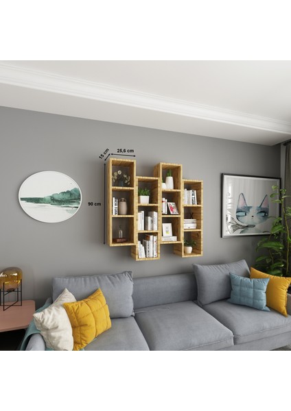 Kitaplık Mobilya Duvar Rafı Salon Aynı Renk 4 Lü Takım Atlantik Çam