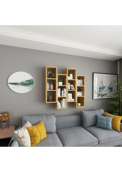 Kitaplık Mobilya Duvar Rafı Salon Aynı Renk 4 Lü Takım Atlantik Çam