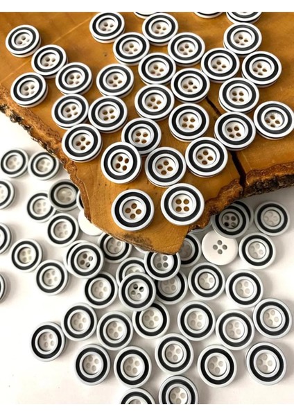 15 mm Siyah-Beyaz Polyester Düğme (25 Adet)