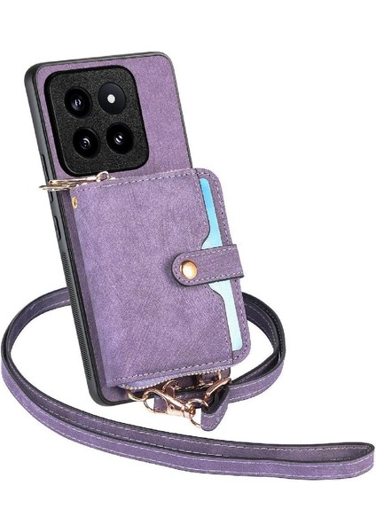 Xiaomi 14 Için Kılıf Pro Premium Deri Standı Ayarlanabilir Kordon 7 Kart (Yurt Dışından)