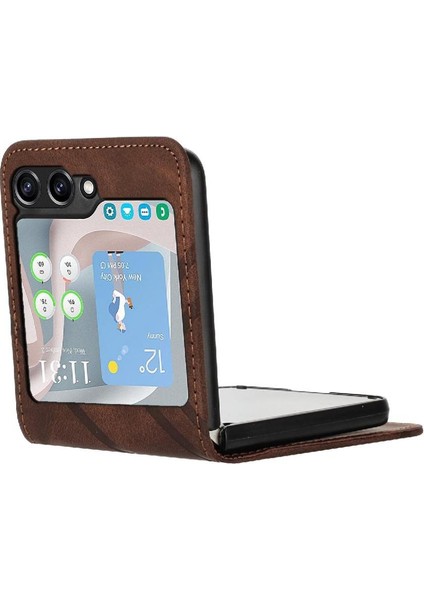 GX Boutique Samsung Galaxy Z Flip 6 Için Flip Case Kart Yuvası Standı ile Flip Cüzdan Pu (Yurt Dışından)