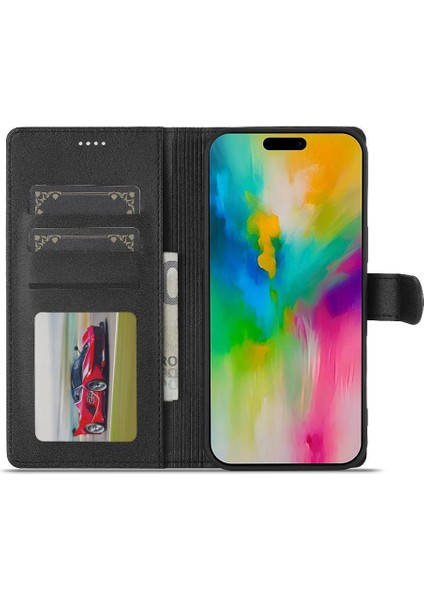 Tutucu Kart Yuvaları ile IPhone 16 Pro Için Flip Case Cüzdan Buzağı Doku (Yurt Dışından)