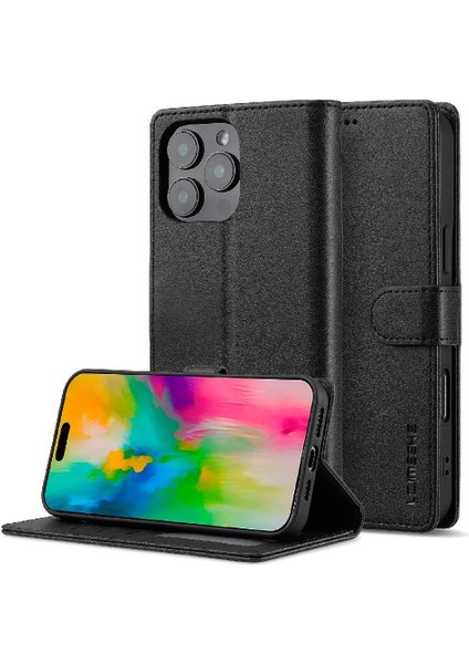 Tutucu Kart Yuvaları ile IPhone 16 Pro Için Flip Case Cüzdan Buzağı Doku (Yurt Dışından)