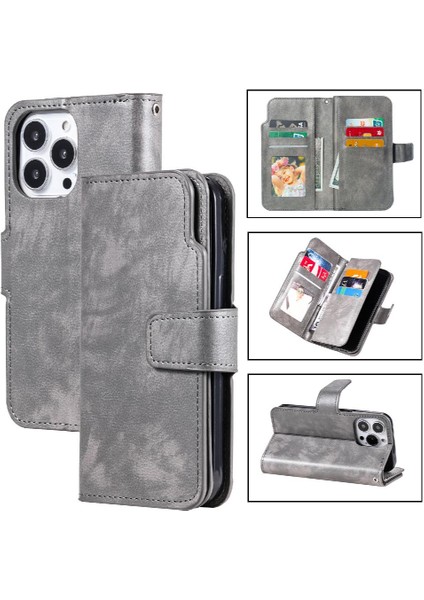 IPhone 13 Için Kılıf Pro Max 9 Kart Yuvaları Cüzdan Pu Deri Kickstand (Yurt Dışından)