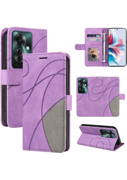 Kart Yuvası Standı ile Oppo Oppo 11F 5g Iki Renkli Dikiş Için Flip Case (Yurt Dışından)