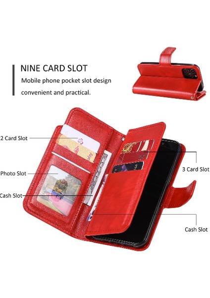 IPhone 12 Için Kılıf Pro Max Kickstand Cüzdan 9 Kart Yuvaları Manyetik Pu (Yurt Dışından)
