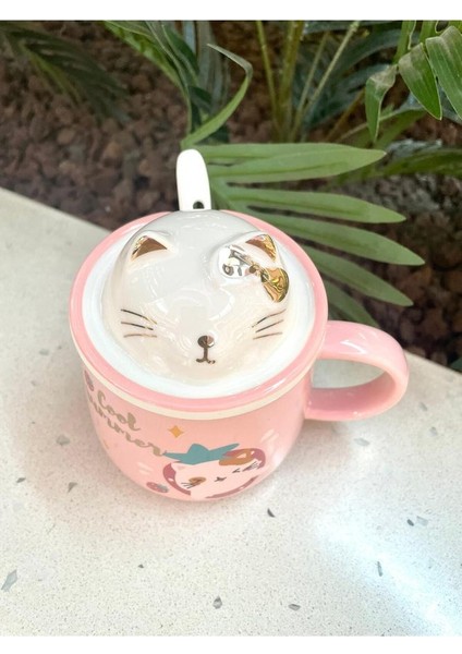 Kawai 3D Kedi Kapaklı Kaşıklı Kupa Bardak Pembe fiyatları
