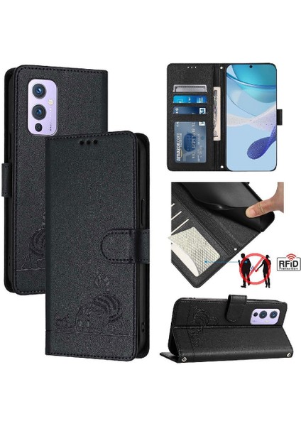 Oneplus 9 Için Kılıf Cüzdan Kapak Çevirin Kart Yuvası Tutucu Kickstand Kedi Rfıd (Yurt Dışından)