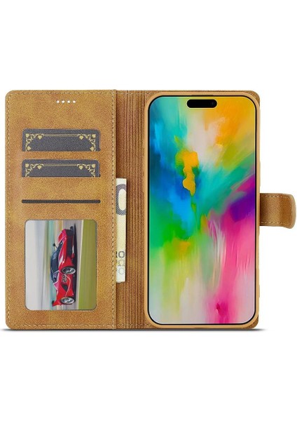 IPhone 16 Kart Yuvaları Cüzdan Buzağı Doku Yatay Çevirme Için Flip Case (Yurt Dışından)