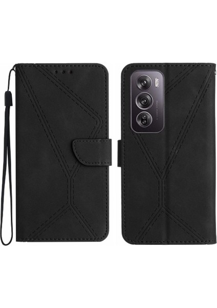 Oppo RENO12 5g Yumuşak Pu Deri Dikiş Kabartmalı Deri Cüzdan (Yurt Dışından)