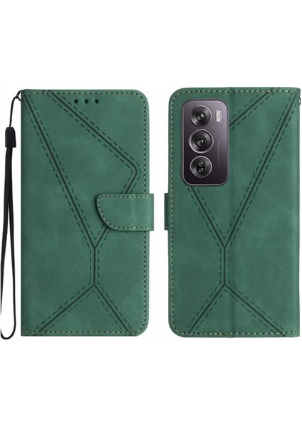 Oppo RENO12 5g Yumuşak Pu Deri Dikiş Kabartmalı Deri Cüzdan (Yurt Dışından)