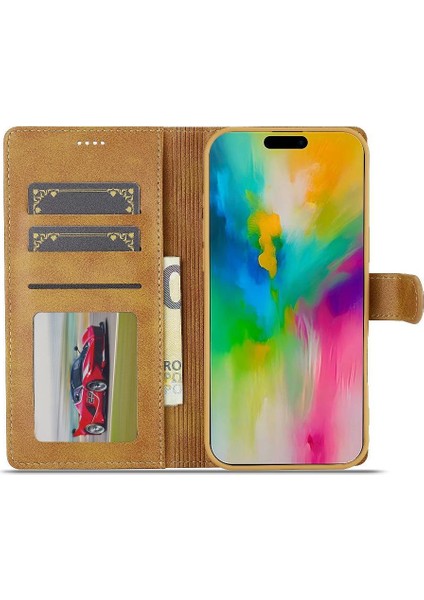 Tutucu Kart Yuvaları ile IPhone 16 Pro Için Flip Case Cüzdan Buzağı Doku (Yurt Dışından)