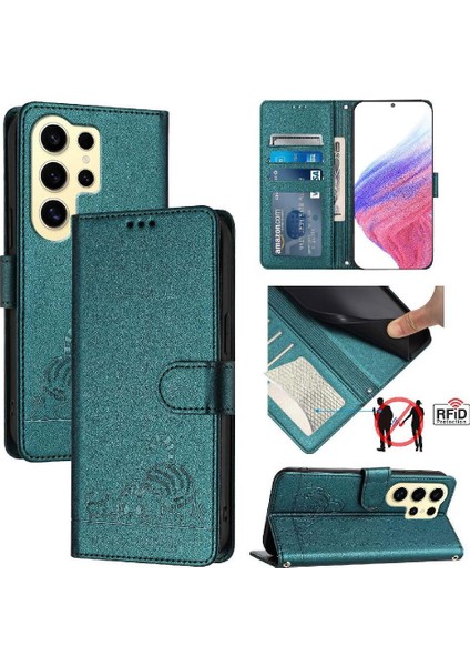 Samsung Galaxy S24 Ultra Cüzdan Kapak Çevirin Kart Yuvası Tutucu Kedi (Yurt Dışından)