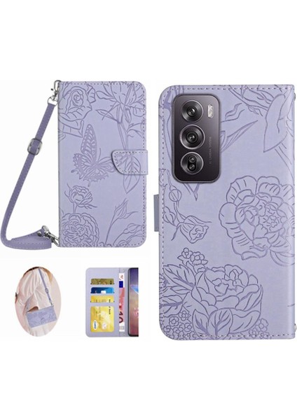 Kart Tutucu ve Uzun Kayış ile Oppo RENO12 Pro 5g Deri Cüzdan Için Kılıf (Yurt Dışından)