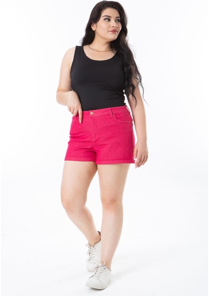 Kadın Büyük Beden Beyaz Duble Paça Likralı Beş Cepli Şort 65N38211 fiyatları