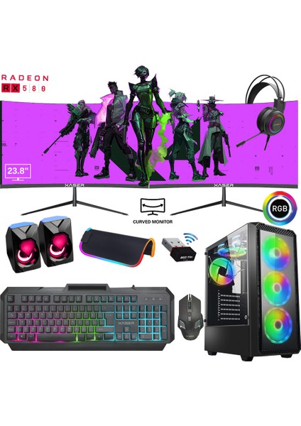 XSR366 I7 4770 16GB Ram 512GB SSD 8gb RX580 Ekran Kartı 24" Dual Curved Oyun Bilgisayarı
