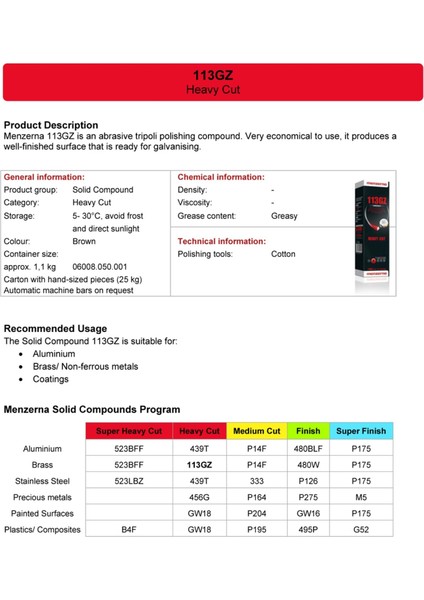 113GZ Kesici Katı Cila Kahverengi Pirinç Zamak Alüminyum Parlatıcı – 1100 gr fiyatları