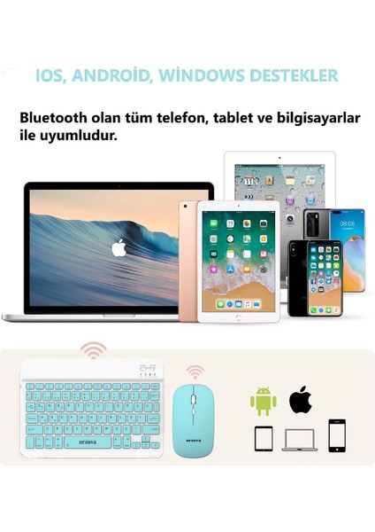 MK-23 Tüm Cihazlara Uyumlu Bluetooth Kablosuz Klavye Set Mouse Mousepadli Android Tablet Telefon