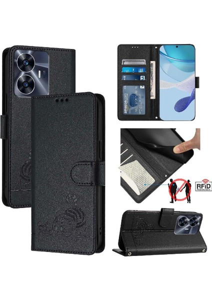 Realme C55 4g Kart Yuvası Tutucu Için Kickstand Kedi Rfıd Cüzdan Flip (Yurt Dışından)