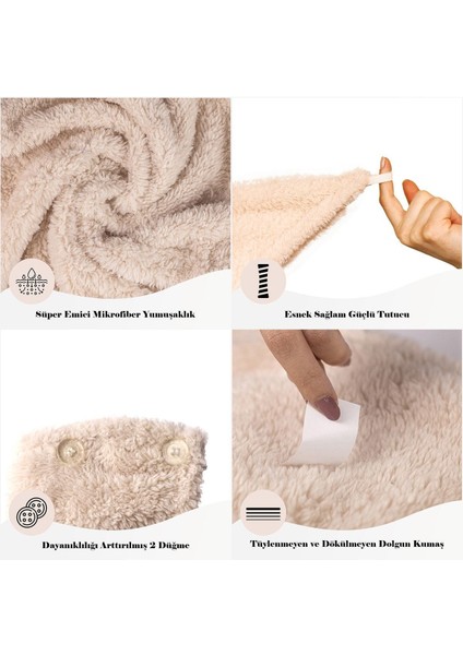 Tekno Trust 1 Parça Tekli Paket Mikrofiber Saç Havlusu – 2 Düğmeli Saç Kurutma Bonesi – Baş Havlusu Saç Havlusu