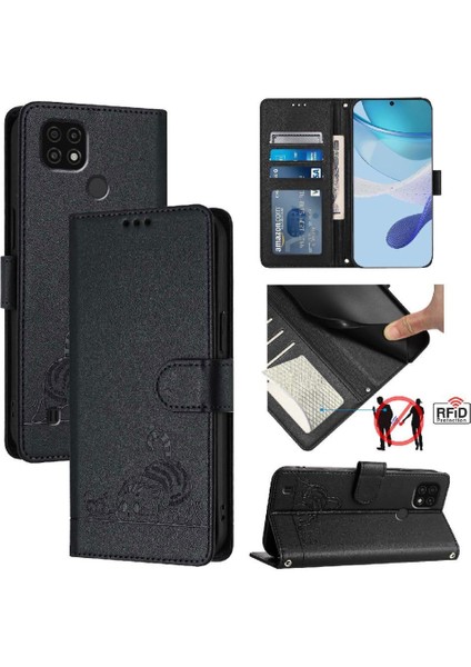Realme C20 Kedi Rfıd Cüzdan Kapak Çevirin Kart Yuvası Tutucu Kickstand (Yurt Dışından)