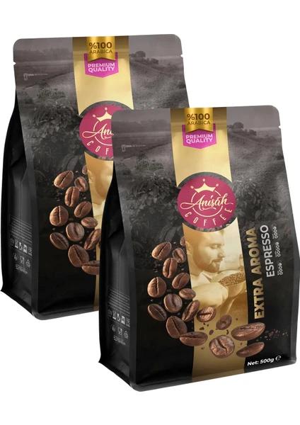 Anisah Coffee Extra Aroma Espresso Kahve Çekirdeği | 2X500G | %100 Arabica | Zengin Çiçeksi Aroma | Yumuşak Gövde