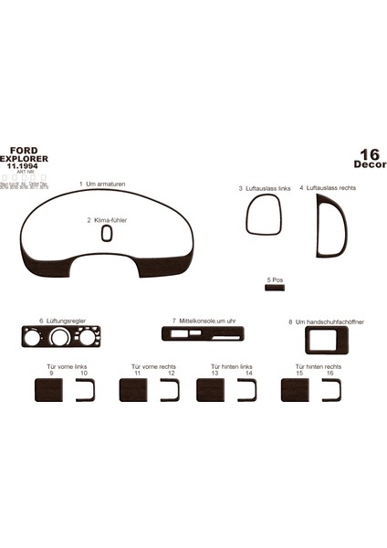 Marscockpitdesign Ford Explorer Konsol-Maun Kaplama 1993-1995 16 Parça