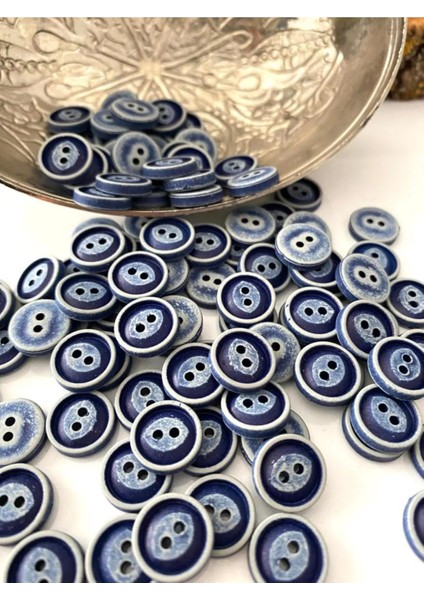 12,5 mm Lacivert-Beyaz Polyester Düğme(25 Adet)