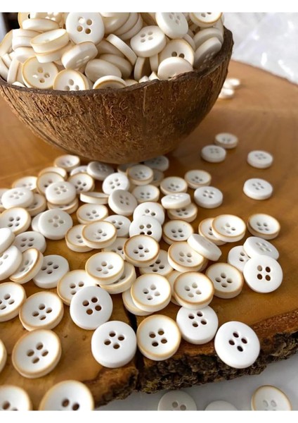 11,5 mm Beyaz -Turuncu Polyester Düğme (25 Adet)