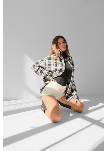 Oversize Ekose Siyah Gömlek