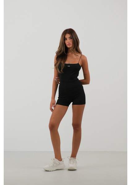 Ip Askılı Siyah Şort Tulum